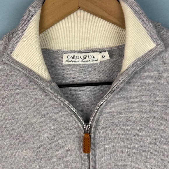 Collars & Co. Men's Medium Gray Merino Wool 1/4 Quarter Zip Pullover Sweater - Picture 3 of 7